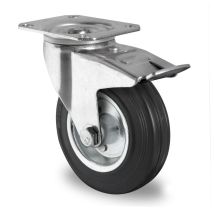 Zwenkwiel met rem zwart massief rubber rollager Ø 100 mm