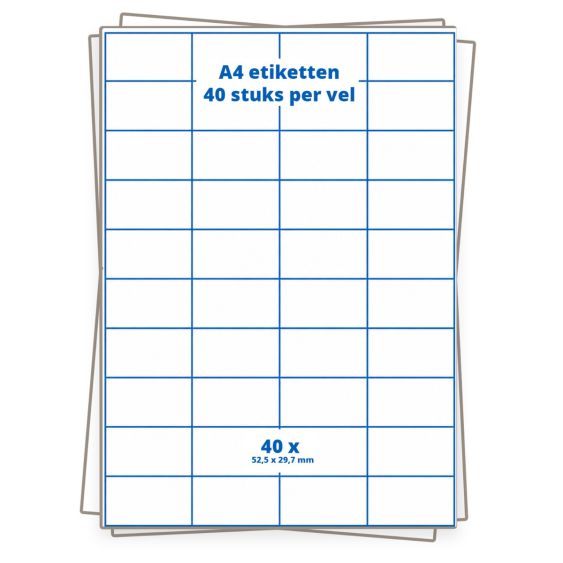 A4 etiket 40 per vel 52,5x29,7 mm - 100 vellen