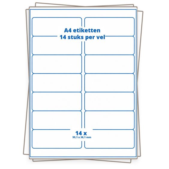 A4 etiket 14 per vel 99,1×38,1 mm - 100 vellen