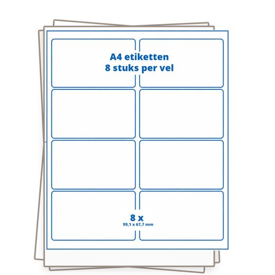 A4 etiket 8 per vel 99,1×67,7 mm - 100 vellen