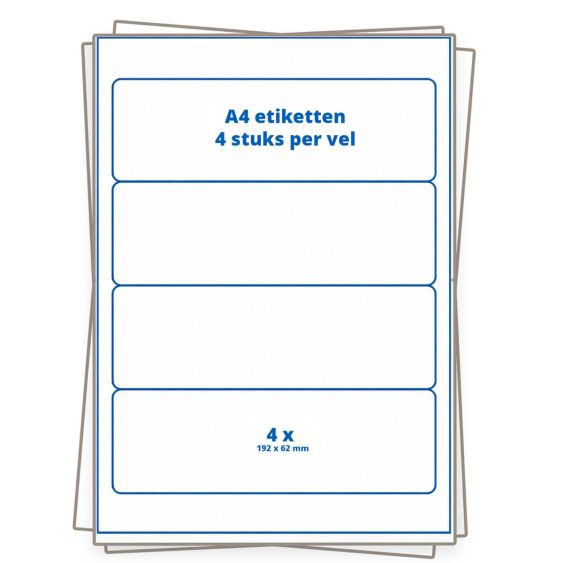 A4 etiket Wit 4 per vel 192×62 mm - 100 vellen