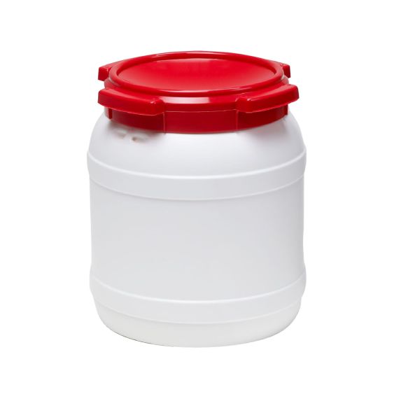 Wijdmondvat 7015 Wit met Rood deksel 15 liter