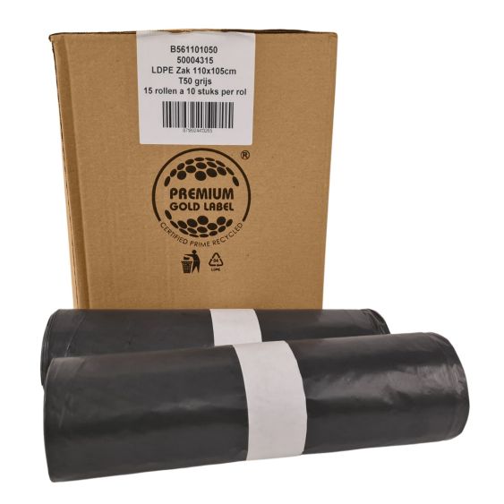 Afvalzak LDPE 110x105 cm T50 Grijs - 150 Zakken
