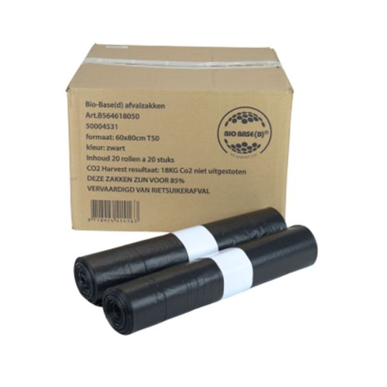 afvalzak bio based HDPE 60x80 cm T50 zwart