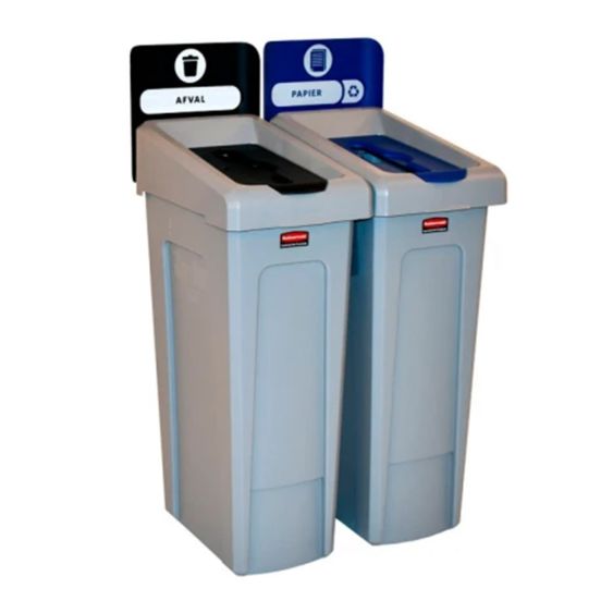 Rubbermaid Dubbel Recyclingstation NL Gesloten (Zwart) / Papier (Blauw)