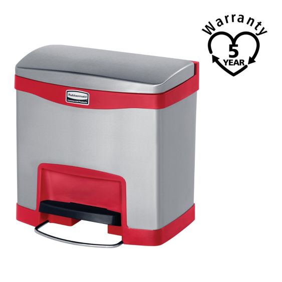 Rubbermaid RVS / Rood Pedaalcontainer Front Step 15 Liter - warranty