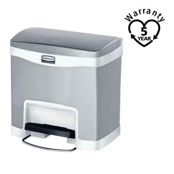 Rubbermaid RVS / Wit Pedaalcontainer Front Step 15 Liter - warranty