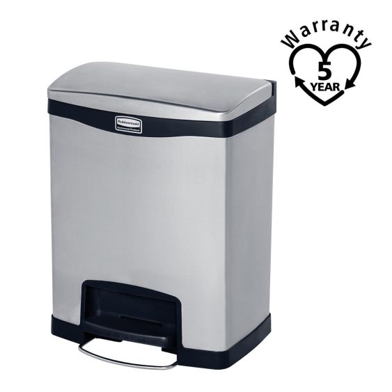 Rubbermaid RVS / Zwart Pedaalcontainer Front Step 30 Liter - warranty
