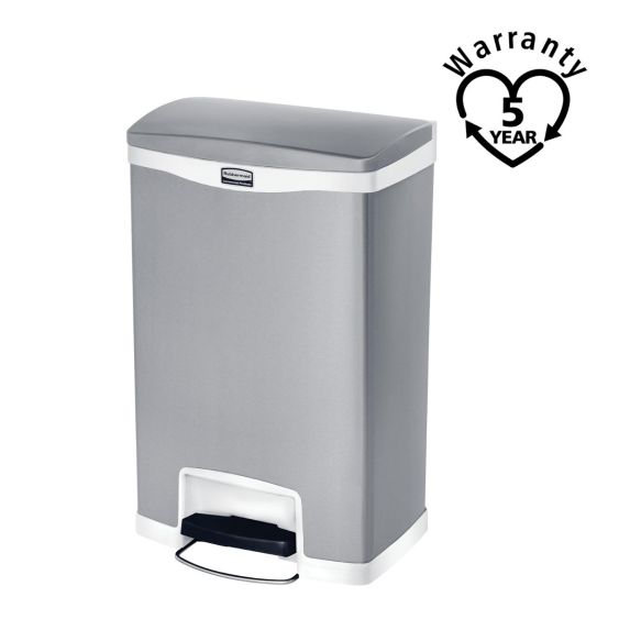 Rubbermaid RVS / Wit Pedaalcontainer Front Step 50 Liter - warranty