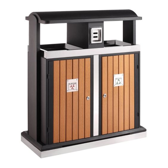 Buitenafvalbak afvalscheiding 2x50 liter houtlook