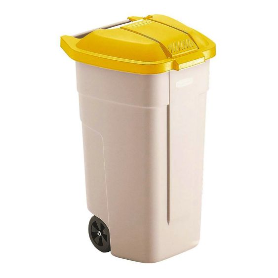 Minicontainer 110 liter beige met gele deksel