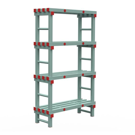 Kunststof Magazijnstelling 1750x400x1000 mm 4 niveau's groen met rode doppen