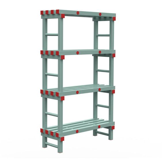 Kunststof Magazijnstelling 4 niveau's groen met rode doppen