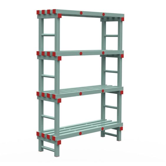 Kunststof Magazijnstelling 1450x300x1200 mm 4 niveau's groen met rode doppen