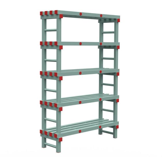 Kunststof Magazijnstelling 1850x300x1200 mm 5 niveau's groen met rode doppen