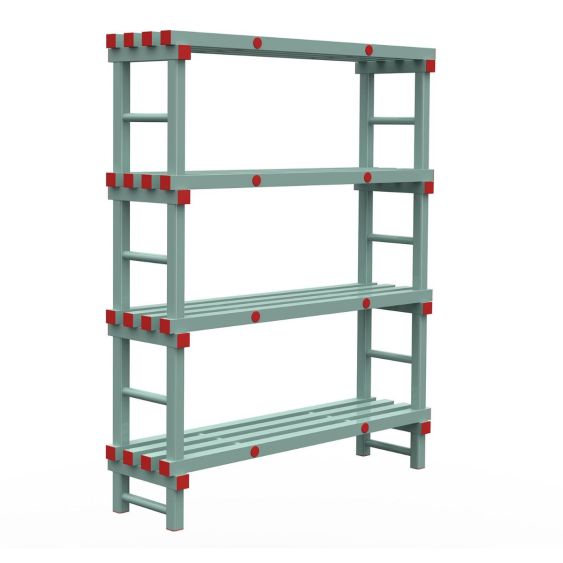 Kunststof Magazijnstelling 1450x300x1400 mm 4 niveau's groen met rode doppen