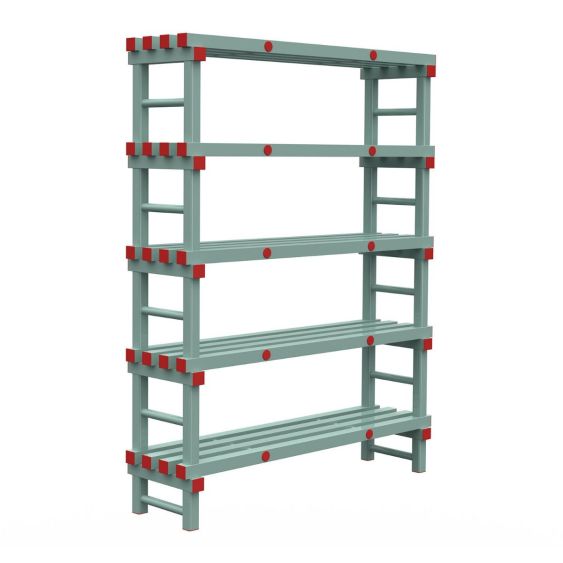 Kunststof Magazijnstelling 2250x300x1400 mm 5 niveau's groen met rode doppen