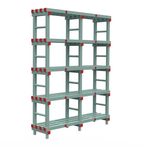 Kunststof Magazijnstelling 2050x400x1500 mm 5 niveau's groen met rode doppen