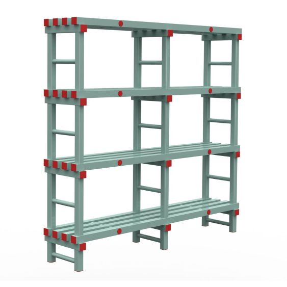 Kunststof Magazijnstelling 1300x400x1500 mm 4 niveau's groen met rode doppen
