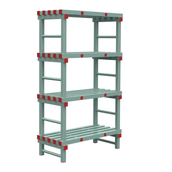 Kunststof Magazijnstelling 1450x500x1000 mm 4 niveau's groen met rode doppen