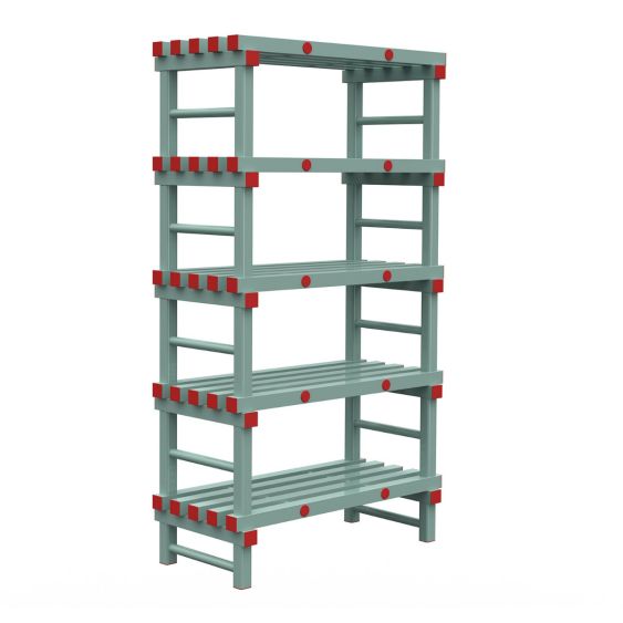 Kunststof Magazijnstelling 1850x500x1000 mm 5 niveau's groen met rode doppen