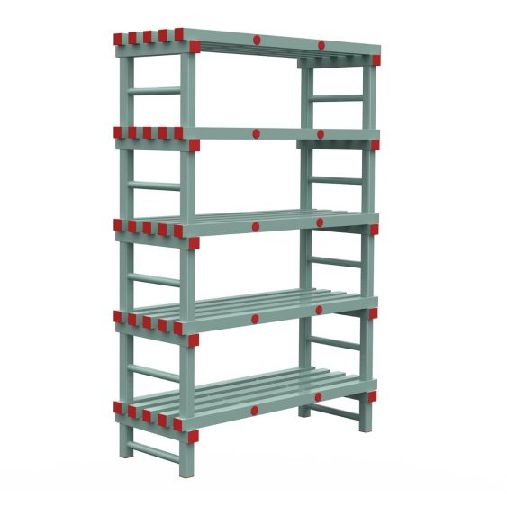 Kunststof Magazijnstelling 1850x500x1200 mm 5 niveau's groen met rode doppen
