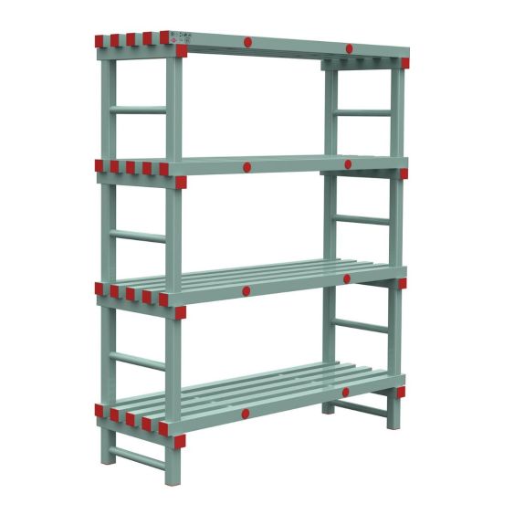 Kunststof Magazijnstelling 1750x600x1400 mm 4 niveau's groen met rode doppen