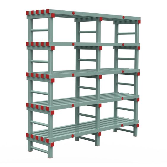 Kunststof Magazijnstelling 1850x500x1800 mm 5 niveau's groen met rode doppen