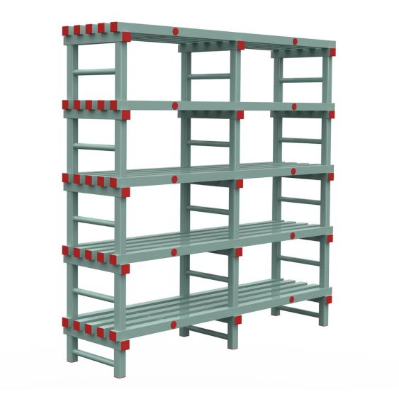 Kunststof Magazijnstelling 1450x500x1800 mm 5 niveau's groen met rode doppen
