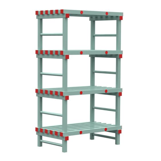 Kunststof Magazijnstelling 1150x600x1000 mm 4 niveau's groen met rode doppen