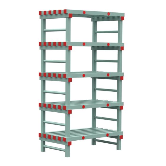 Kunststof Magazijnstelling 1850x600x1000 mm 5 niveau's groen met rode doppen