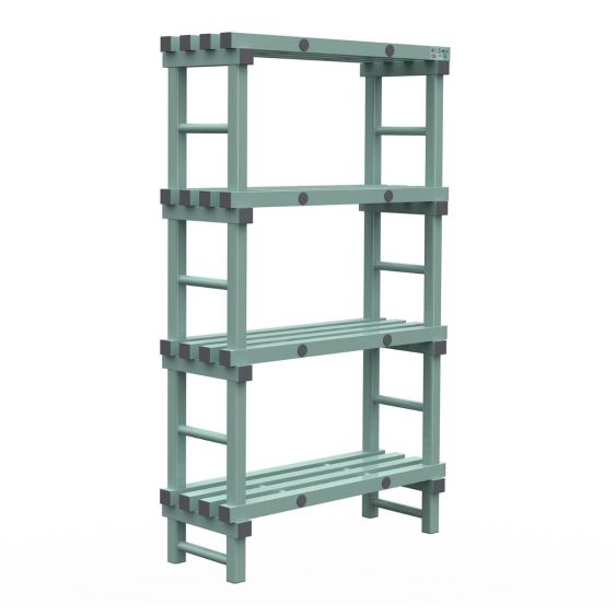 Kunststof Magazijnstelling 1900x300x1000 mm 4 niveau's groen met grijze doppen