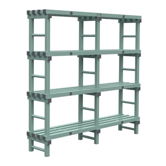 Kunststof Magazijnstelling 1150x400x1500 mm 4 niveau's groen met grijze doppen