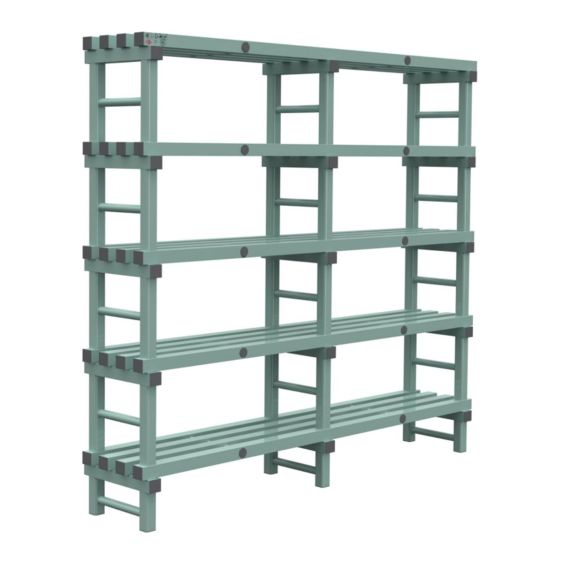Kunststof Magazijnstelling 1650x300x2000 mm 5 niveau's groen met grijze doppen