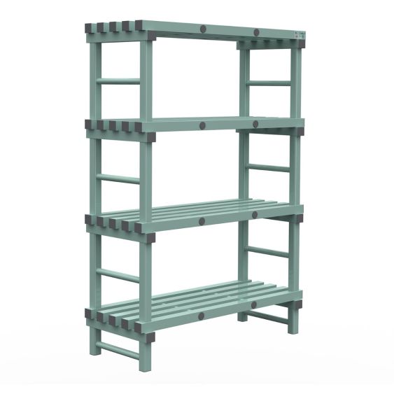 Kunststof Magazijnstelling 1750x500x1200 mm 4 niveau's groen met grijze doppen