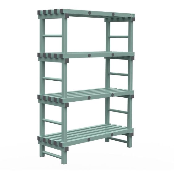 Kunststof Magazijnstelling 1300x500x1200 mm 4 niveau's groen met grijze doppen
