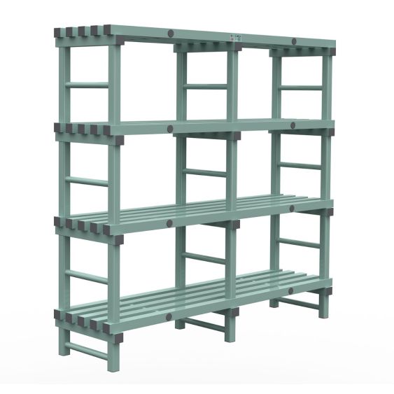 Kunststof Magazijnstelling 1750x500x1800 mm 4 niveau's groen met grijze doppen
