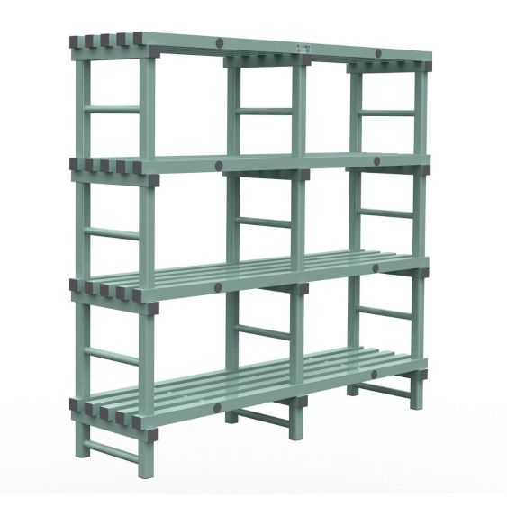 Kunststof Magazijnstelling 1150x600x1500 mm 4 niveau's groen met grijze doppen