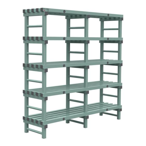 Kunststof Magazijnstelling 2450x600x1500 mm 5 niveau's groen met grijze doppen