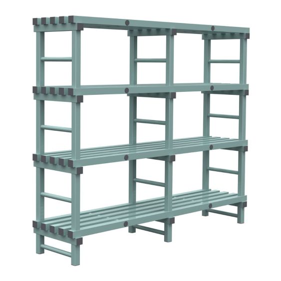Kunststof Magazijnstelling 1150x500x2000 mm 4 niveau's groen met grijze doppen