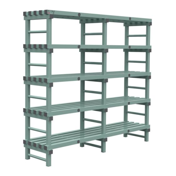 Kunststof Magazijnstelling 2050x500x2000 mm 5 niveau's groen met grijze doppen