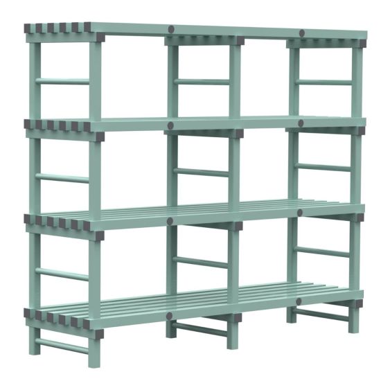 Kunststof Magazijnstelling 1150x600x1800 mm 4 niveau's groen met grijze doppen