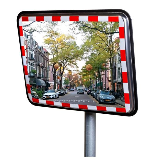Verkeersspiegel RVS Rood/Wit 800x600 mm 90°