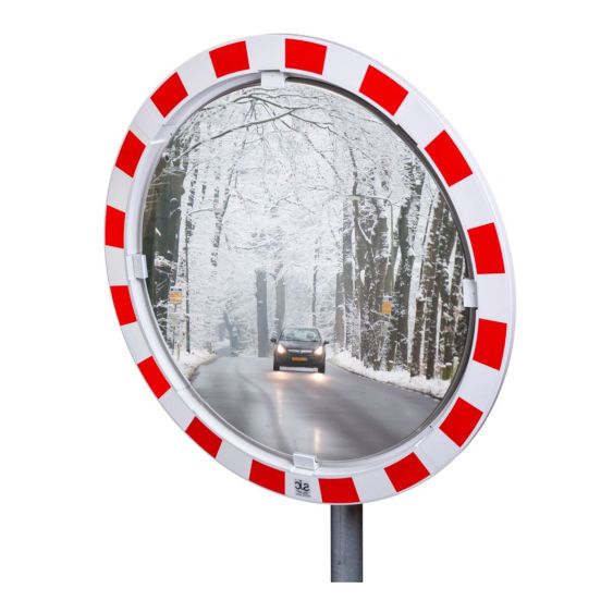 Verkeersspiegel RVS Anti-condens Rood/Wit Ø800 mm 90°