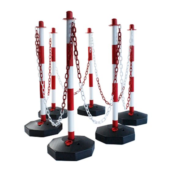 Afzetpalen Kunststof Rood/Wit 90 cm met Ketting en Voet 10 stuks