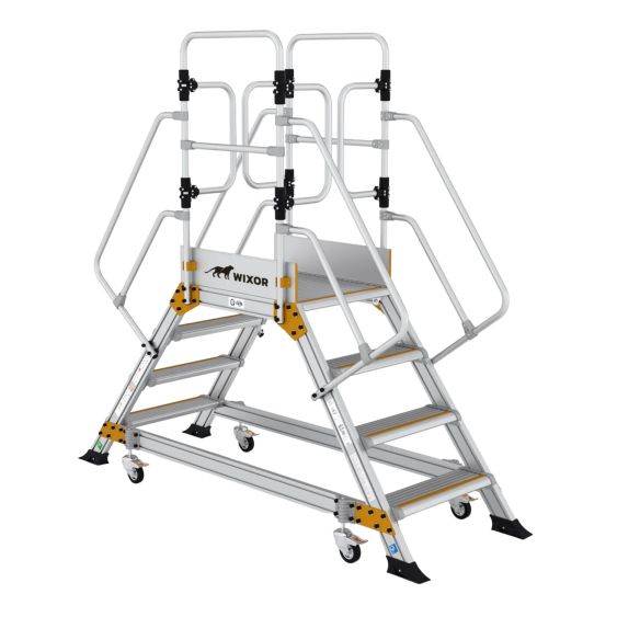 Wixor Industrieel Platform met Veerwielen Dubbel oploopbaar - 4 treden