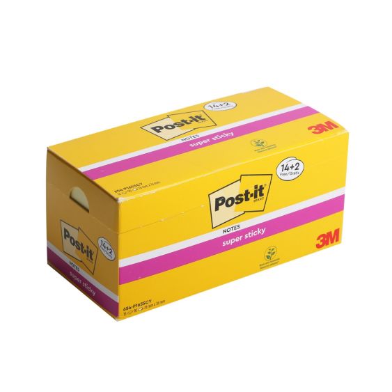 Post-it Sticky Notes 90 Vellen 76x76 mm Geel Voordeelpak - 14 stuks + 2 gratis