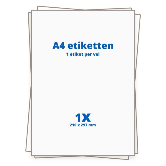 A4 etiketten 1/vel, 210 x 297 mm	 