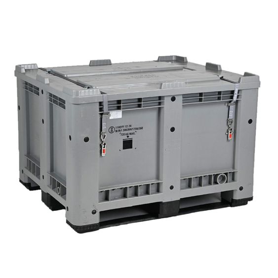 Palletbox Kunststof met Deksel 1200x1000x810 mm Grijs 3 sleden