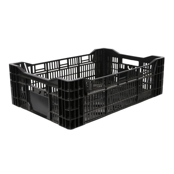 Kunststof Krat Zwart geperforeerd 600 x 400 x 180/160 mm - Gebruikt